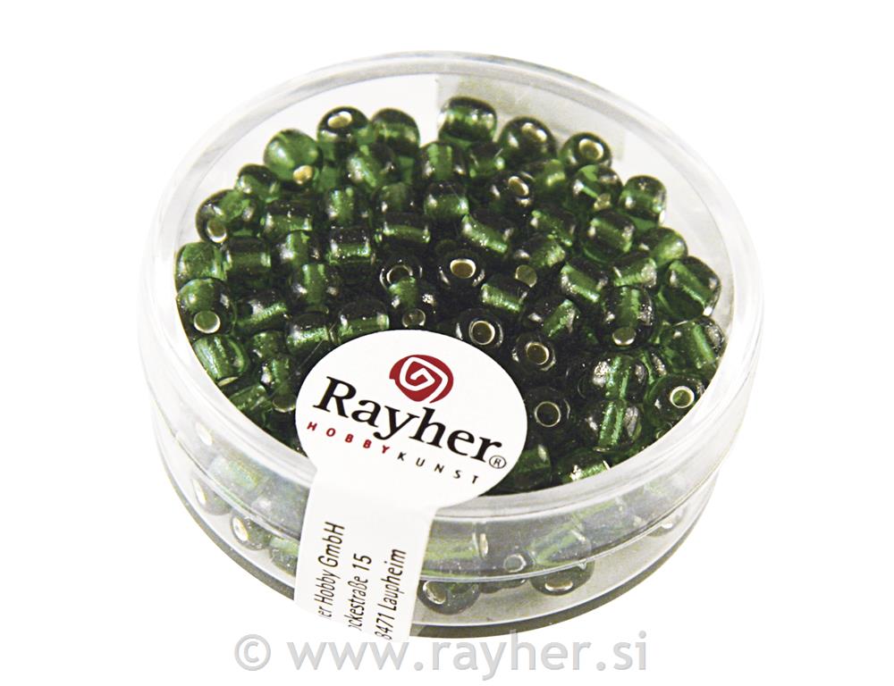 Perle, 4 mm o, srebrno središte, zeleno,17 g