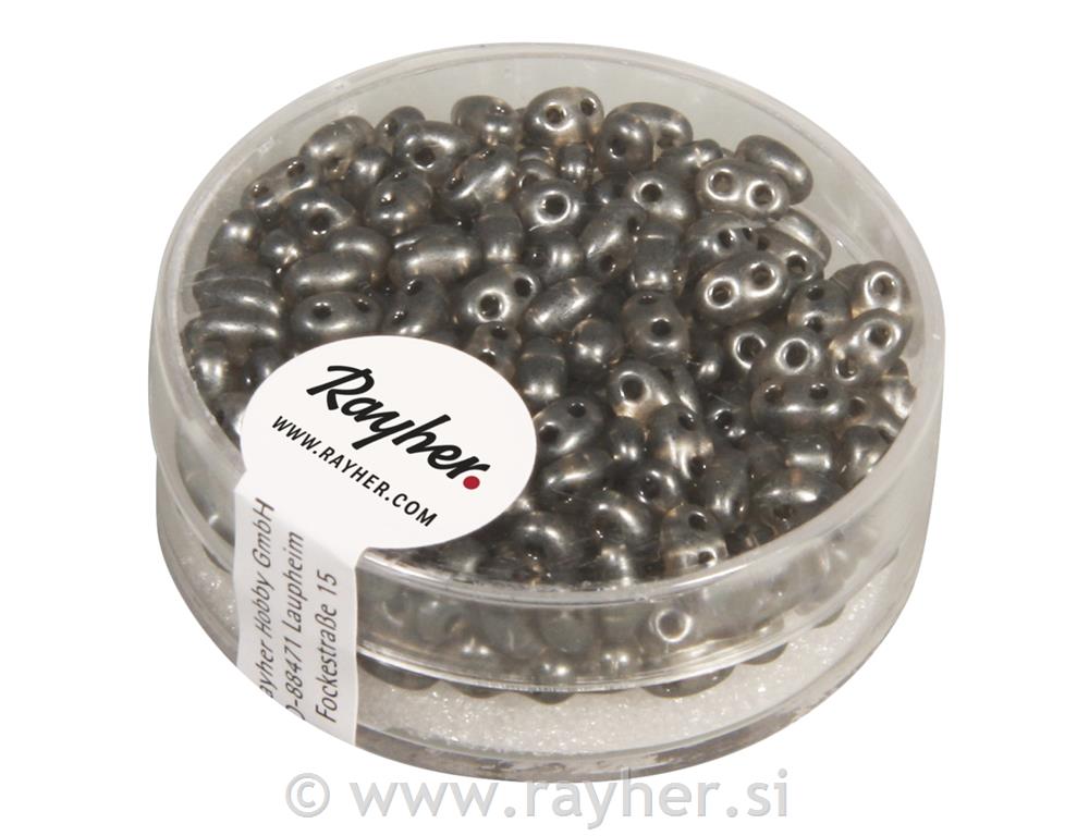 Perle Twin s dvije rupe, antracit 10g, 2,5x5mm, proziran biser