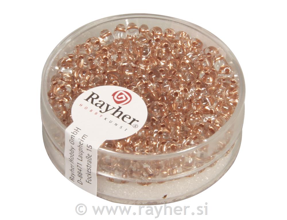 Perle Twin s dvije rupe,bakrena 10g, 2,5x5mm, prozirna sa središtem u boji