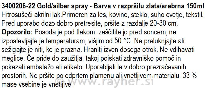 Sprej dekorativni, srebrni, 150 ml, prikladan i za stiropor