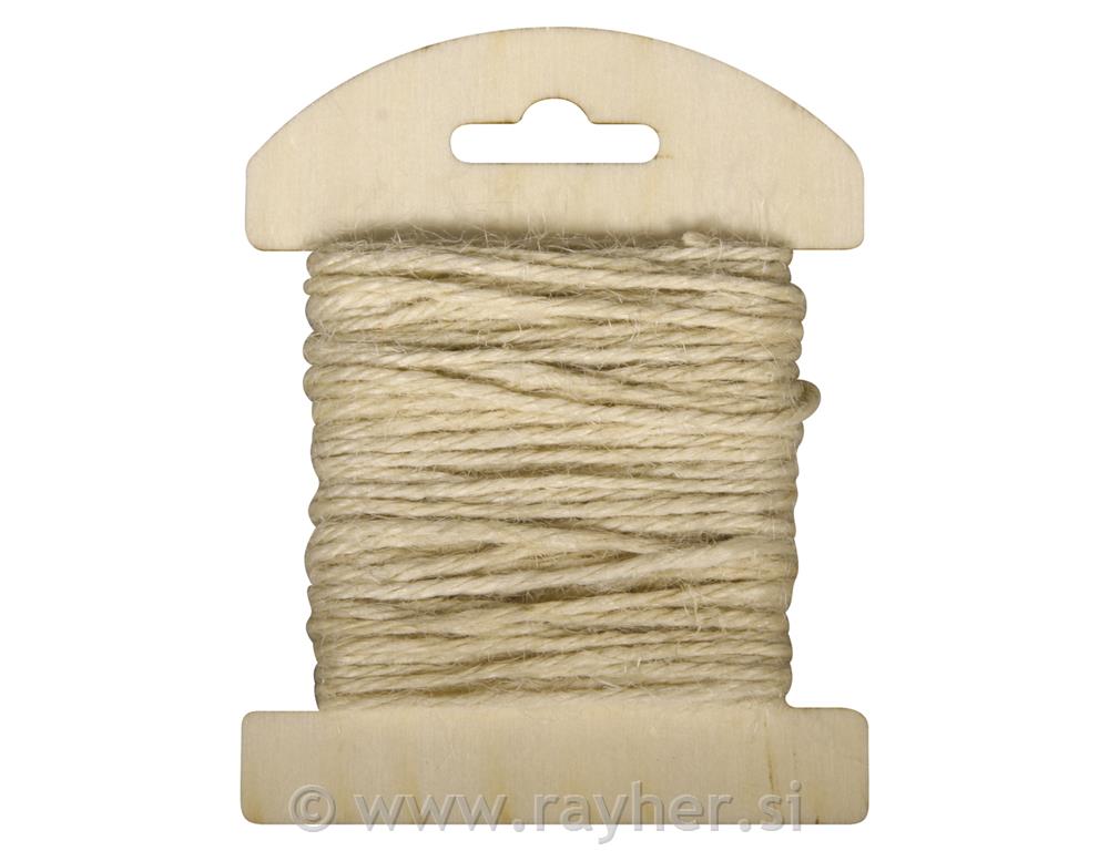 Jute cord on a wooden card, 1,5mm o, ivo