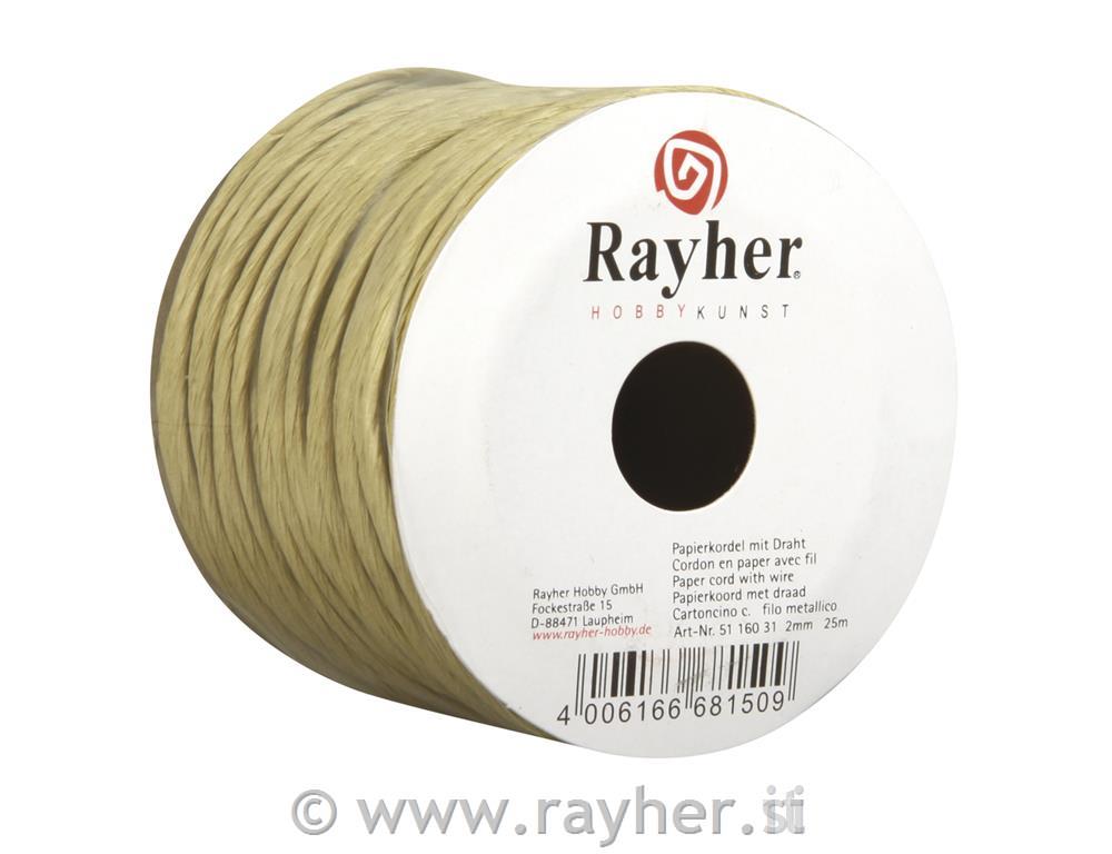 Paper cord with wire, natural, 2 mm, rol