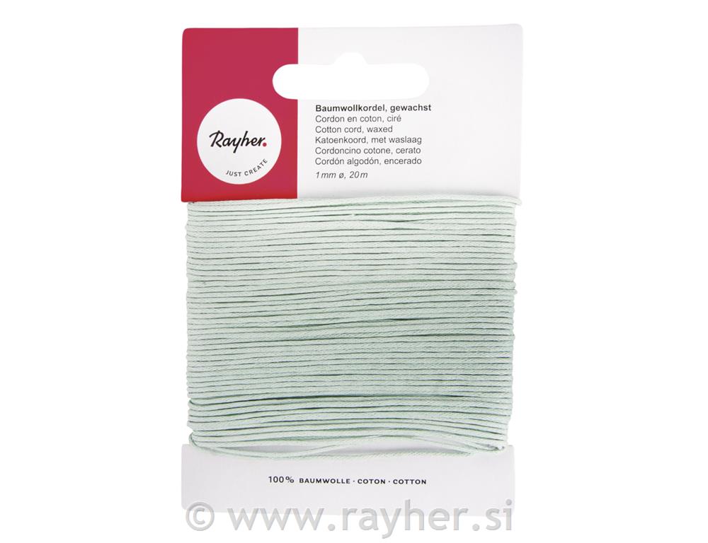 Cotton cord, waxed, light blue, 1 mm, ta