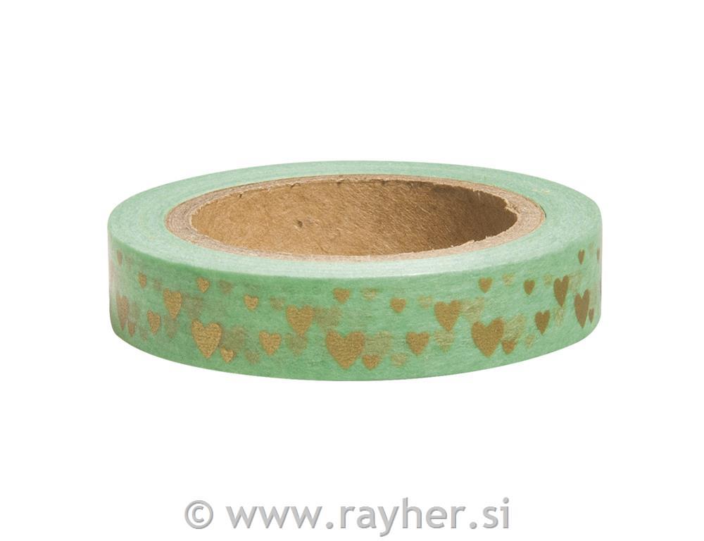 Washi Tape mini srca, zelena, 10mm, 15m