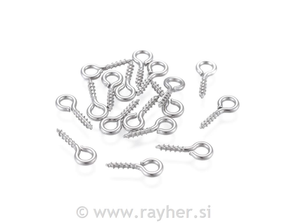 Vijci s petljom, 10x4 mm, srebrni, set10