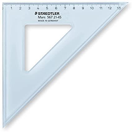 Ravnilo trikotnik, 21cm 45/45 stopinj transp. moder